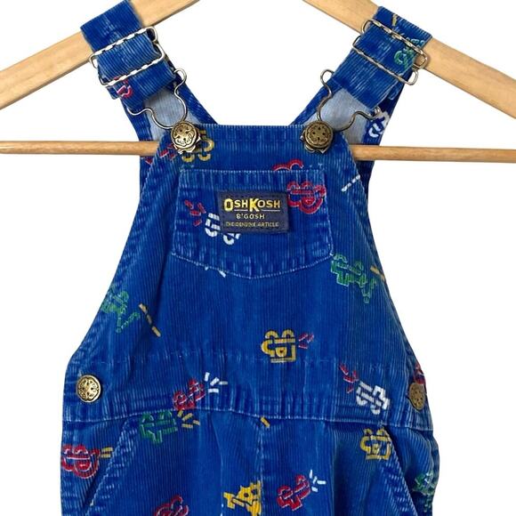 Vintage OSHKOSH B' GOSH Corduroy Overalls Car Truck Bulldozer Print USA,18 Month - Picture 5 of 13